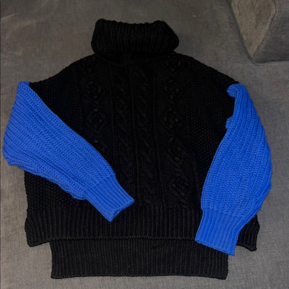 Black and Blue Knit Turtleneck Sweater